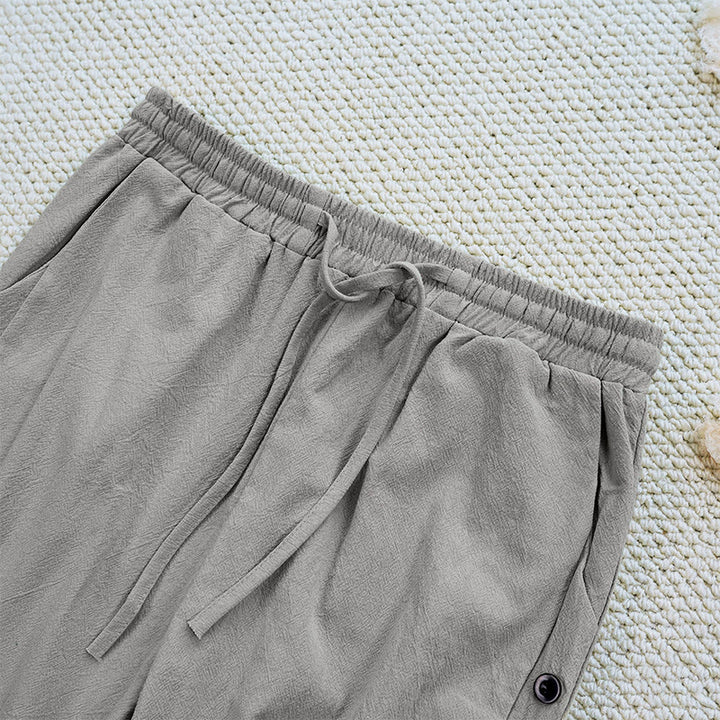 Buddha Stones Summer Plain Patchwork Design Drawstring Cotton Linen Women's Pants With Pockets