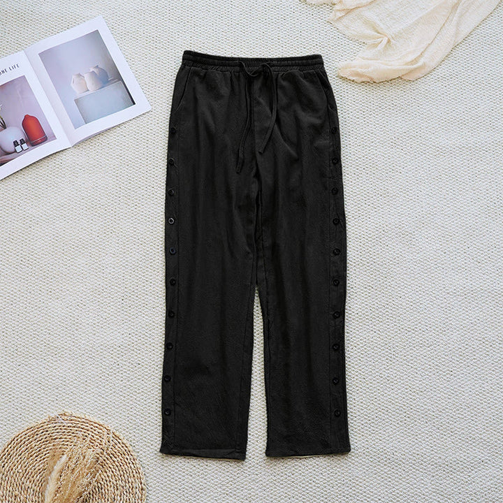 Buddha Stones Summer Plain Patchwork Design Drawstring Cotton Linen Women's Pants With Pockets