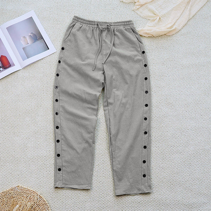 Buddha Stones Summer Plain Patchwork Design Drawstring Cotton Linen Women's Pants With Pockets