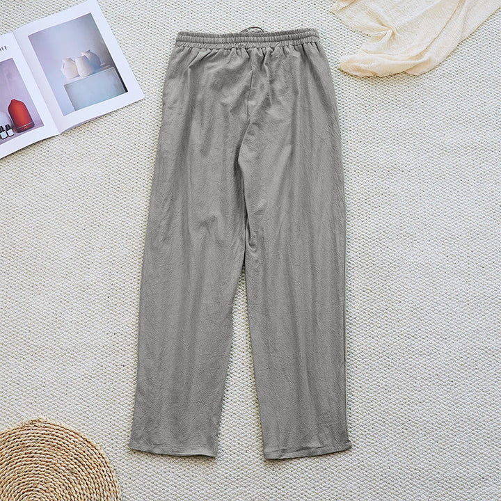 Buddha Stones Summer Plain Patchwork Design Drawstring Cotton Linen Women's Pants With Pockets