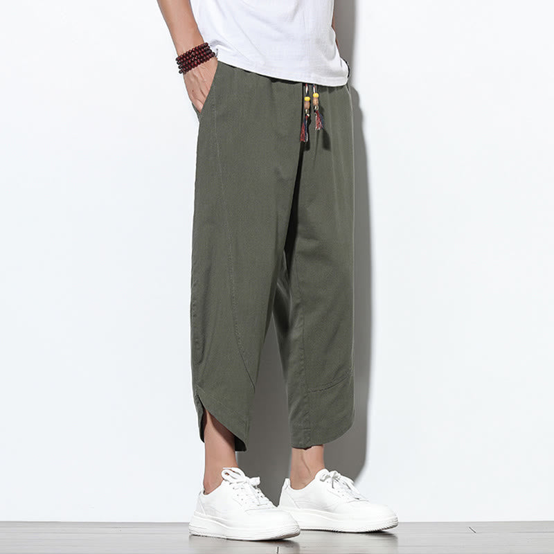 Buddha Stones Casual Summer Drawstring 7-8 Length Linen Men's Harem Pants With Pockets