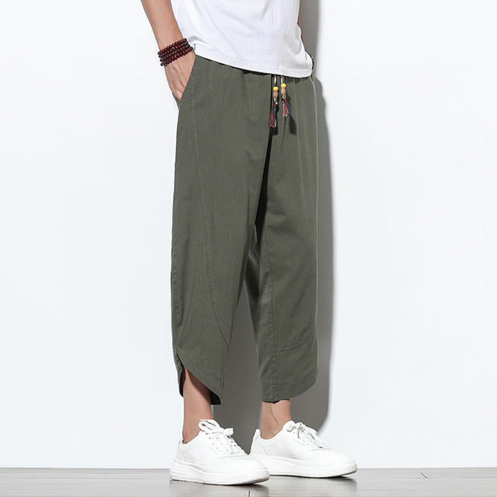 Buddha Stones Casual Summer Drawstring 7-8 Length Linen Men's Harem Pants With Pockets