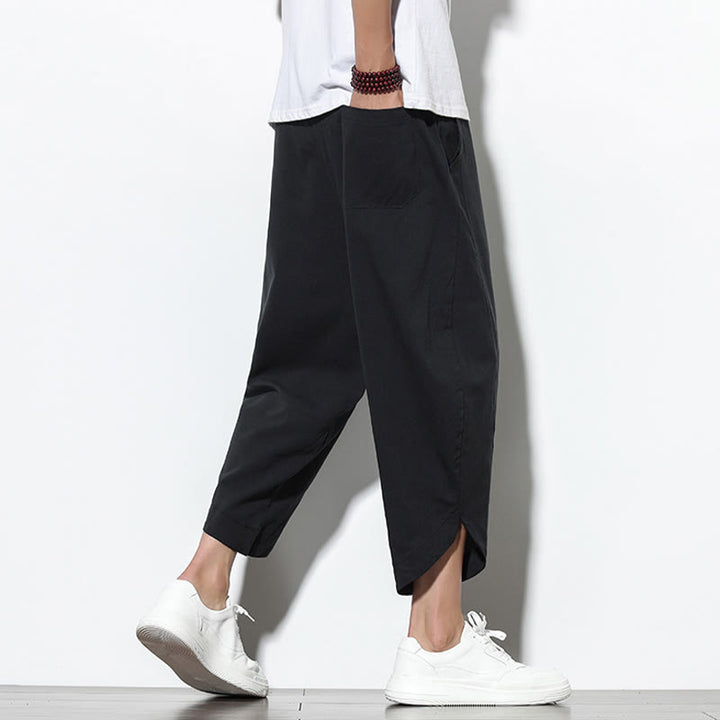 Buddha Stones Casual Summer Drawstring 7-8 Length Linen Men's Harem Pants With Pockets