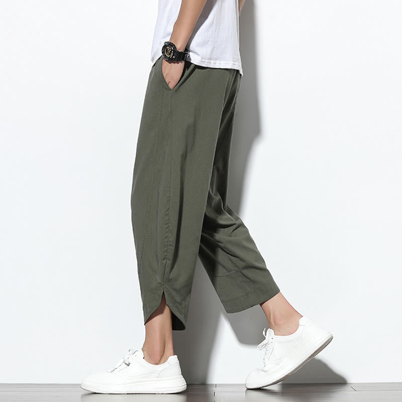 Buddha Stones Casual Summer Drawstring 7-8 Length Linen Men's Harem Pants With Pockets