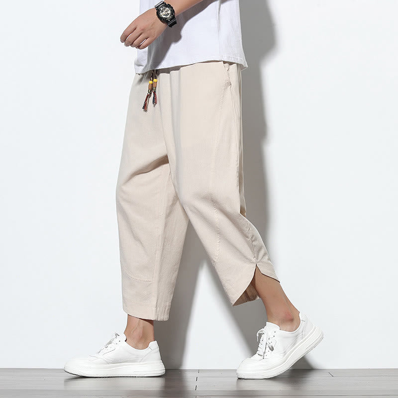 Buddha Stones Casual Summer Drawstring 7-8 Length Linen Men's Harem Pants With Pockets