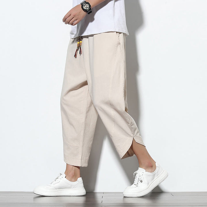 Buddha Stones Casual Summer Drawstring 7-8 Length Linen Men's Harem Pants With Pockets