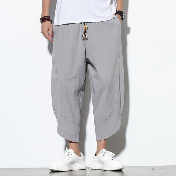 Buddha Stones Casual Summer Drawstring 7-8 Length Linen Men's Harem Pants With Pockets