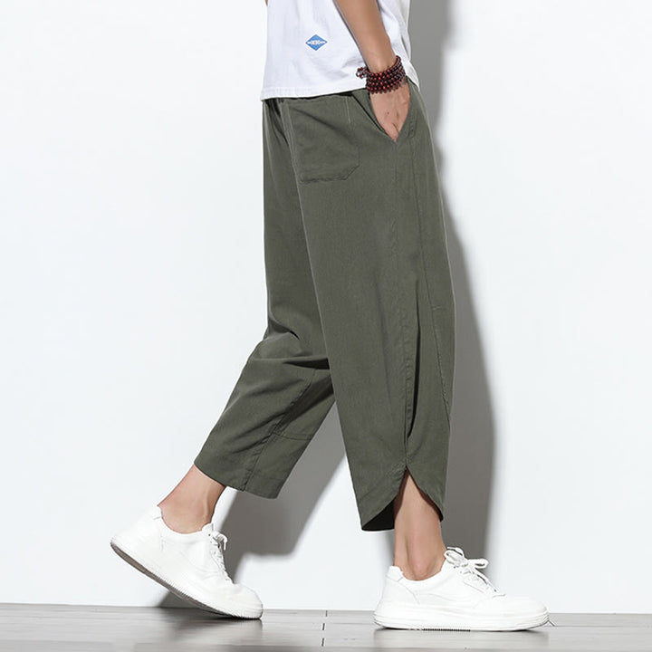 Buddha Stones Casual Summer Drawstring 7-8 Length Linen Men's Harem Pants With Pockets - image 35