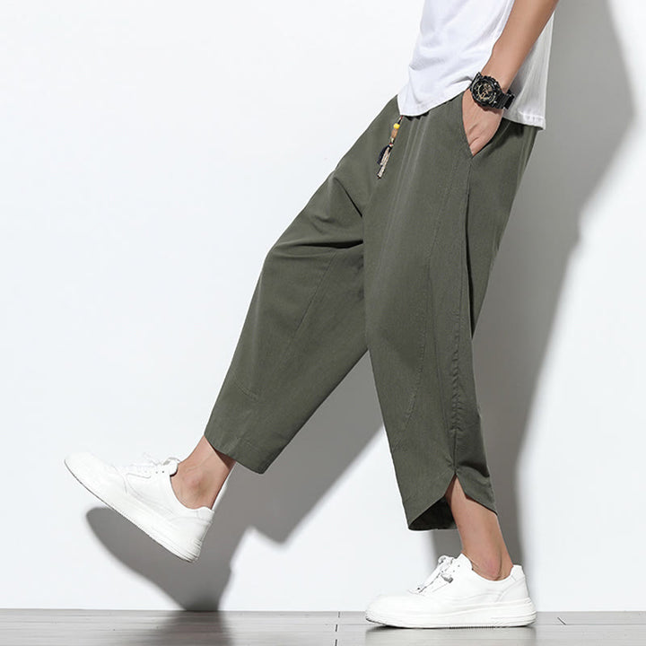 Buddha Stones Casual Summer Drawstring 7-8 Length Linen Men's Harem Pants With Pockets