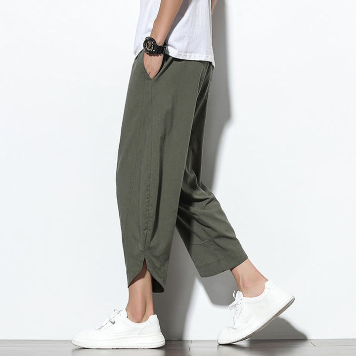 Buddha Stones Casual Summer Drawstring 7-8 Length Linen Men's Harem Pants With Pockets