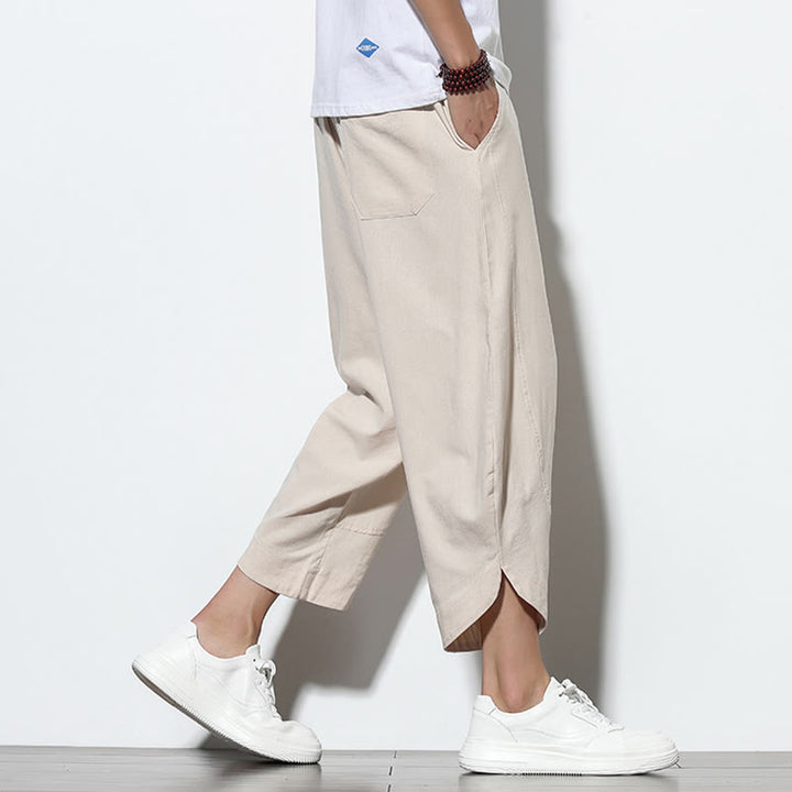 Buddha Stones Casual Summer Drawstring 7-8 Length Linen Men's Harem Pants With Pockets