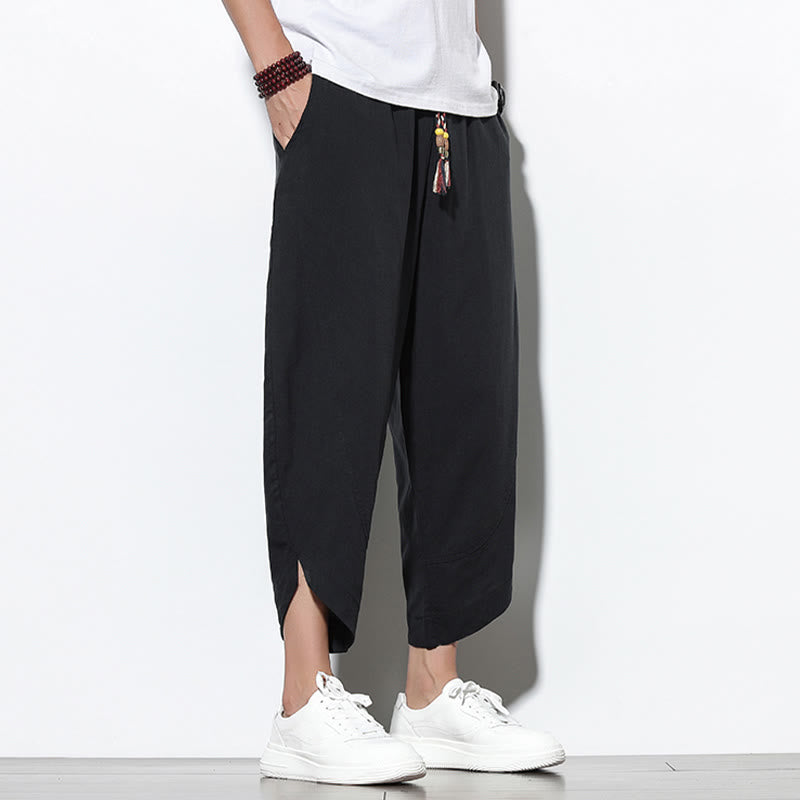Buddha Stones Casual Summer Drawstring 7-8 Length Linen Men's Harem Pants With Pockets