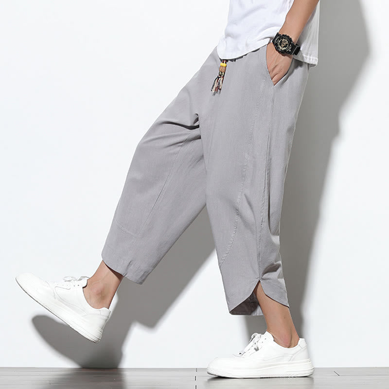 Buddha Stones Casual Summer Drawstring 7-8 Length Linen Men's Harem Pants With Pockets - image 7