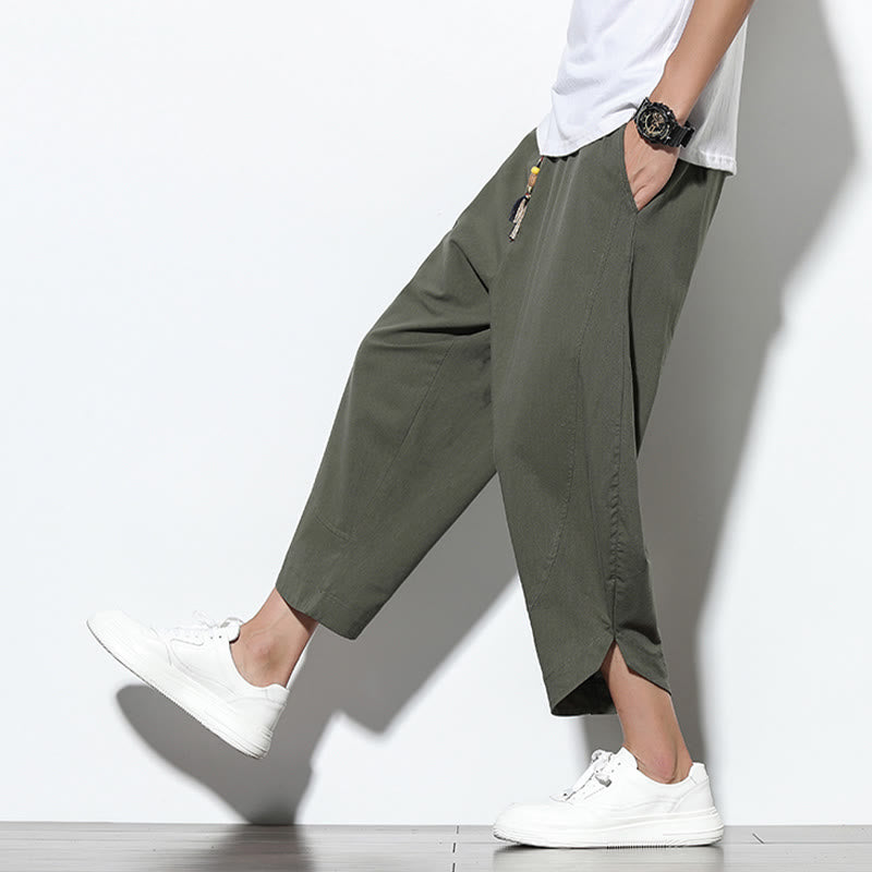 Buddha Stones Casual Summer Drawstring 7-8 Length Linen Men's Harem Pants With Pockets - image 37