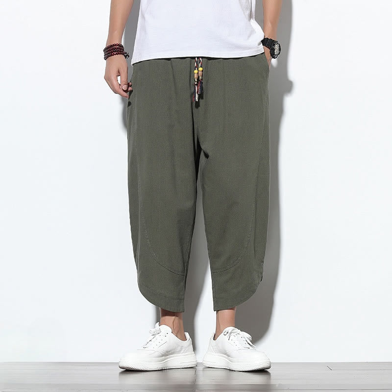 Buddha Stones Casual Summer Drawstring 7-8 Length Linen Men's Harem Pants With Pockets