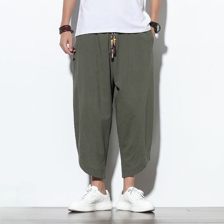 Buddha Stones Casual Summer Drawstring 7-8 Length Linen Men's Harem Pants With Pockets