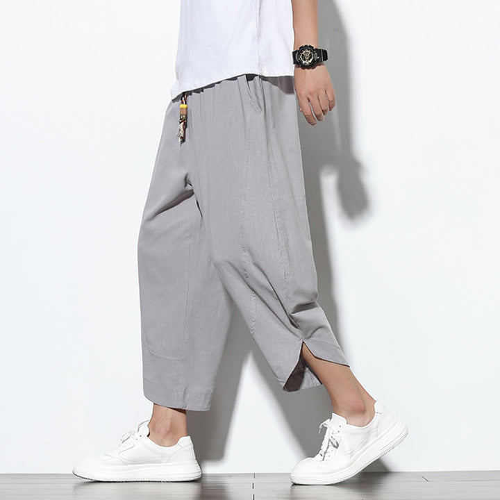 Buddha Stones Casual Summer Drawstring 7-8 Length Linen Men's Harem Pants With Pockets