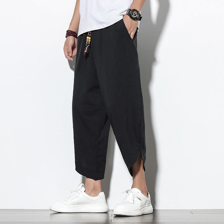 Buddha Stones Casual Summer Drawstring 7-8 Length Linen Men's Harem Pants With Pockets