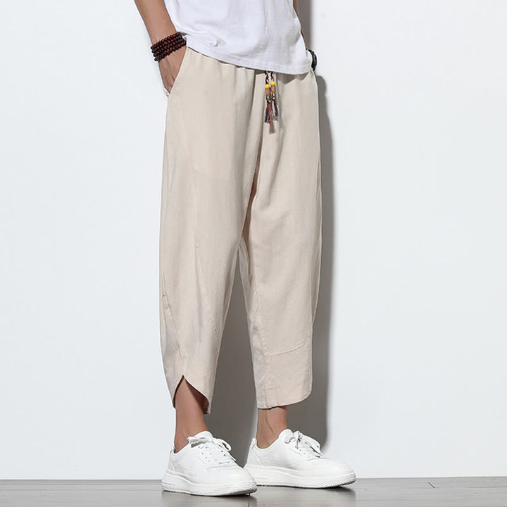Buddha Stones Casual Summer Drawstring 7-8 Length Linen Men's Harem Pants With Pockets - image 14
