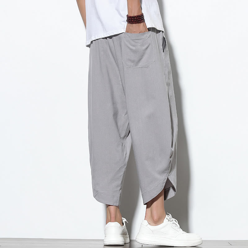 Buddha Stones Casual Summer Drawstring 7-8 Length Linen Men's Harem Pants With Pockets
