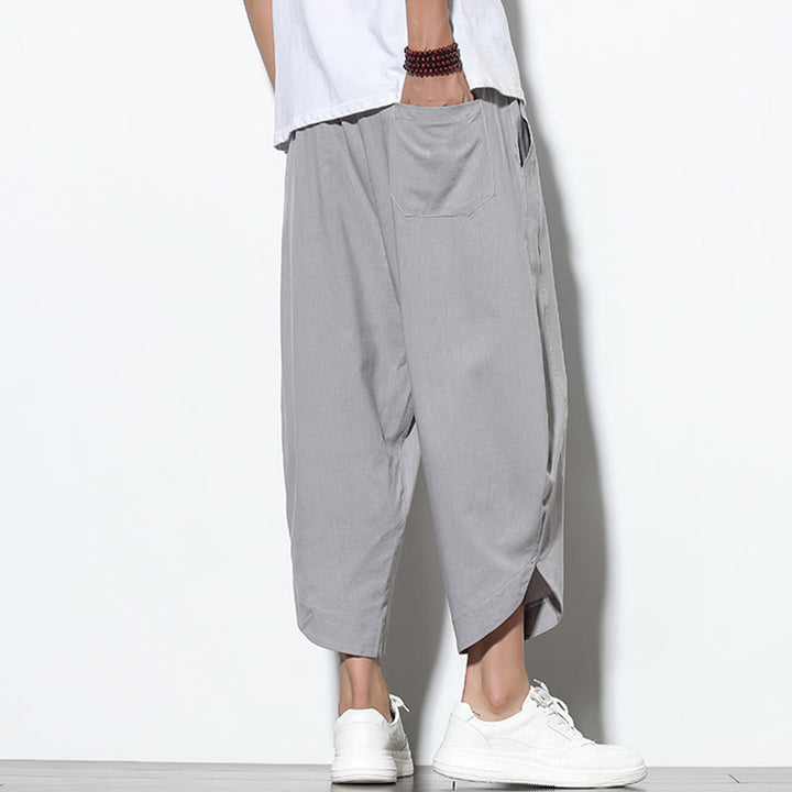 Buddha Stones Casual Summer Drawstring 7-8 Length Linen Men's Harem Pants With Pockets