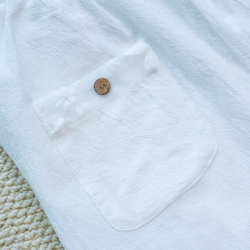 Buddha Stones Summer Daily FloralWhite Plain Patchwork Lace Design Cotton Linen Women's Pants With Pockets - image 7