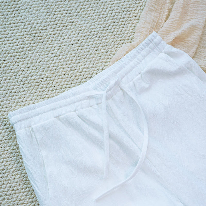 Buddha Stones Summer Daily FloralWhite Plain Patchwork Lace Design Cotton Linen Women's Pants With Pockets - image 5