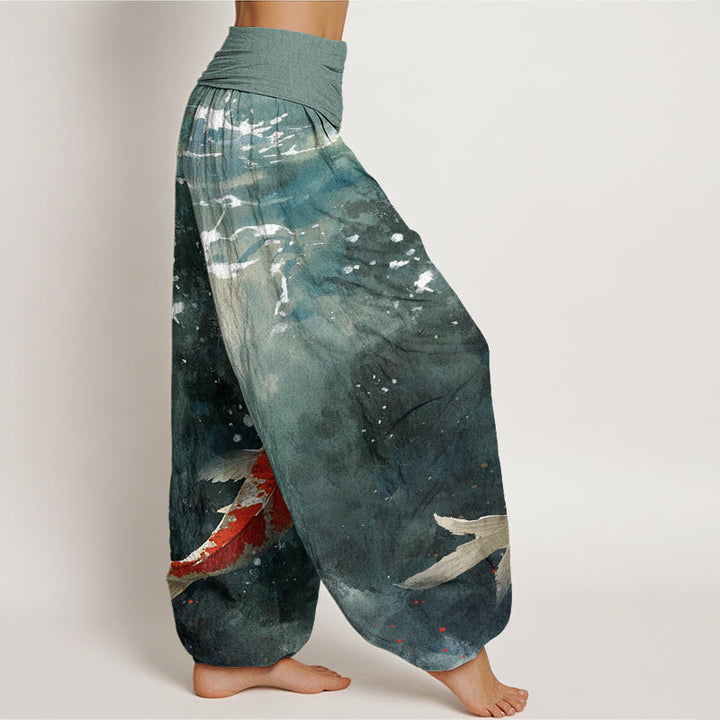 Buddha Stones Colorful Koi Fish Ocean Design Women's Elastic Waist Harem Pants