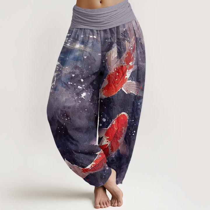 Buddha Stones Colorful Koi Fish Ocean Design Women's Elastic Waist Harem Pants