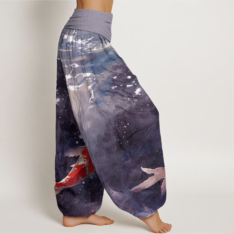 Buddha Stones Colorful Koi Fish Ocean Design Women's Elastic Waist Harem Pants