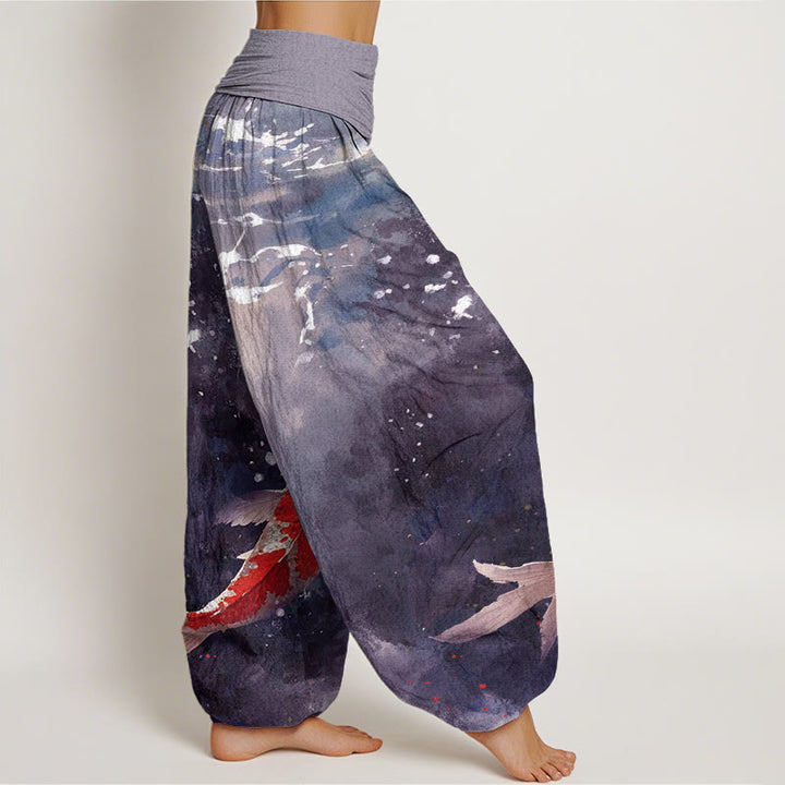 Buddha Stones Colorful Koi Fish Ocean Design Women's Elastic Waist Harem Pants
