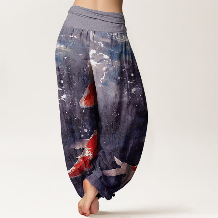 Buddha Stones Colorful Koi Fish Ocean Design Women's Elastic Waist Harem Pants