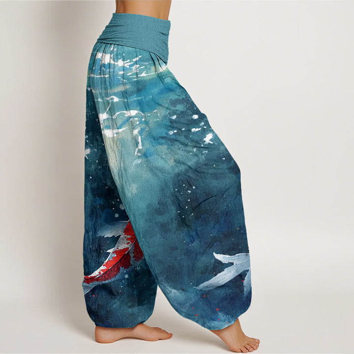 Buddha Stones Colorful Koi Fish Ocean Design Women's Elastic Waist Harem Pants