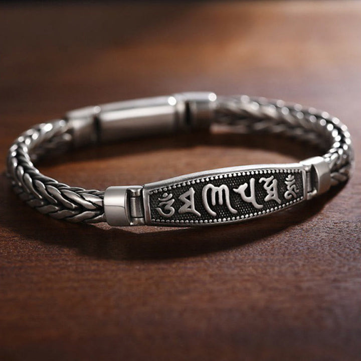 Buddha Stones Tibetan Copper Weave Om Mani Padme Hum Relief Vajra Peace Metal Bracelet