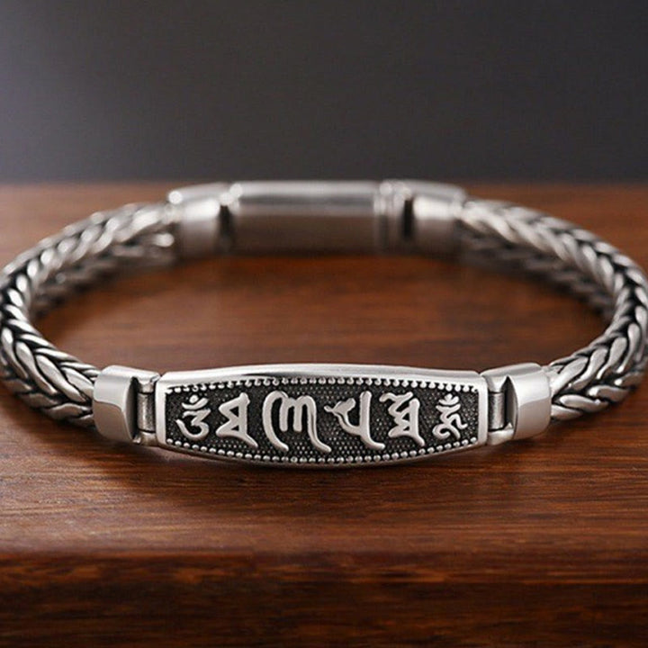 Buddha Stones Tibetan Copper Weave Om Mani Padme Hum Relief Vajra Peace Metal Bracelet