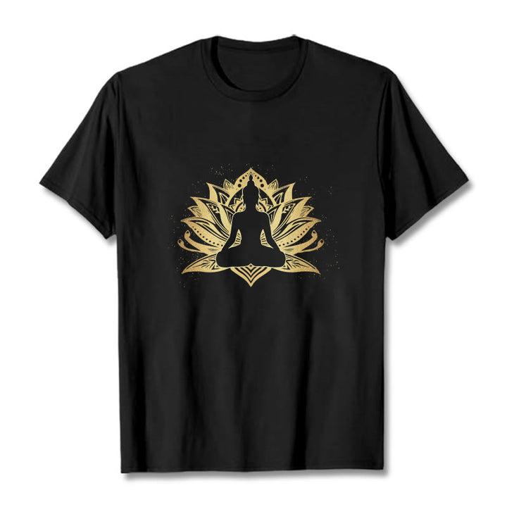 Buddha Stones Golden Lotus Meditation Buddha Tee T-shirt