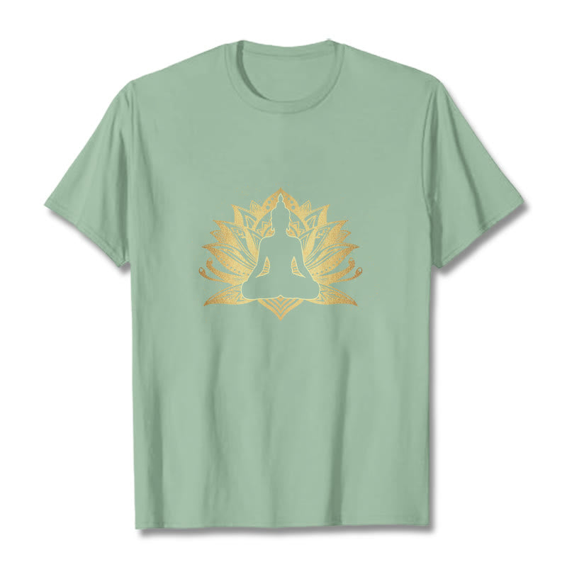 Buddha Stones Golden Lotus Meditation Buddha Tee T-shirt