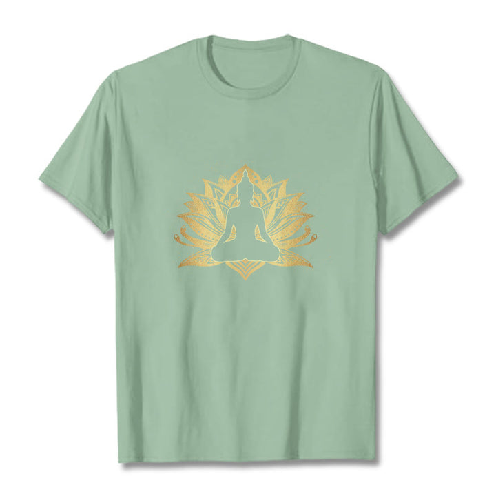 Buddha Stones Golden Lotus Meditation Buddha Tee T-shirt
