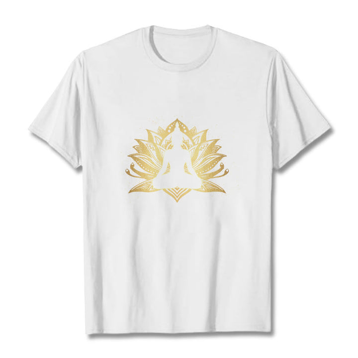 Buddha Stones Golden Lotus Meditation Buddha Tee T-shirt
