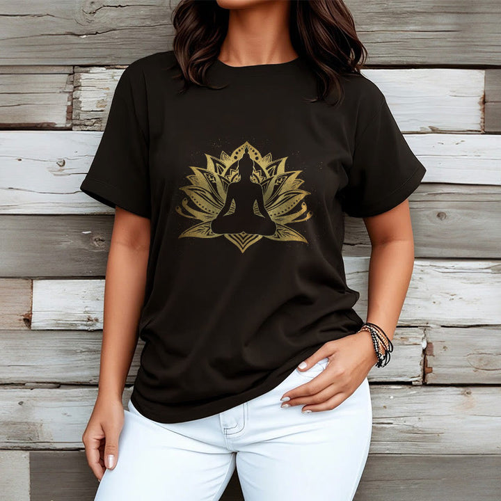 Buddha Stones Golden Lotus Meditation Buddha Tee T-shirt
