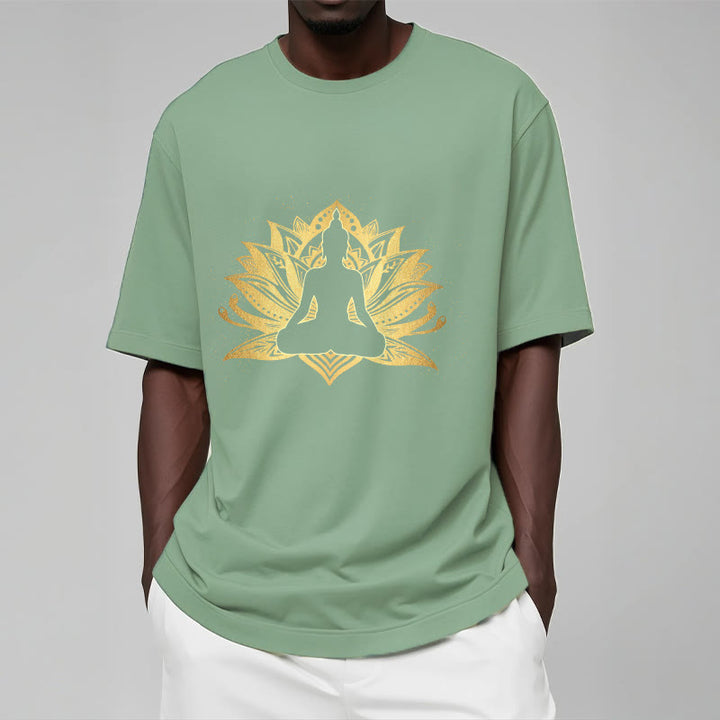 Buddha Stones Golden Lotus Meditation Buddha Tee T-shirt