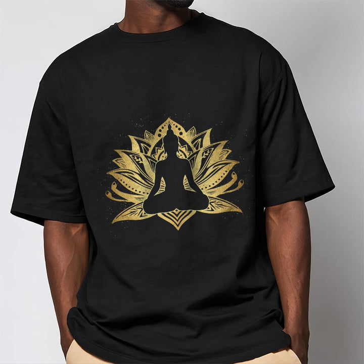 Buddha Stones Golden Lotus Meditation Buddha Tee T-shirt