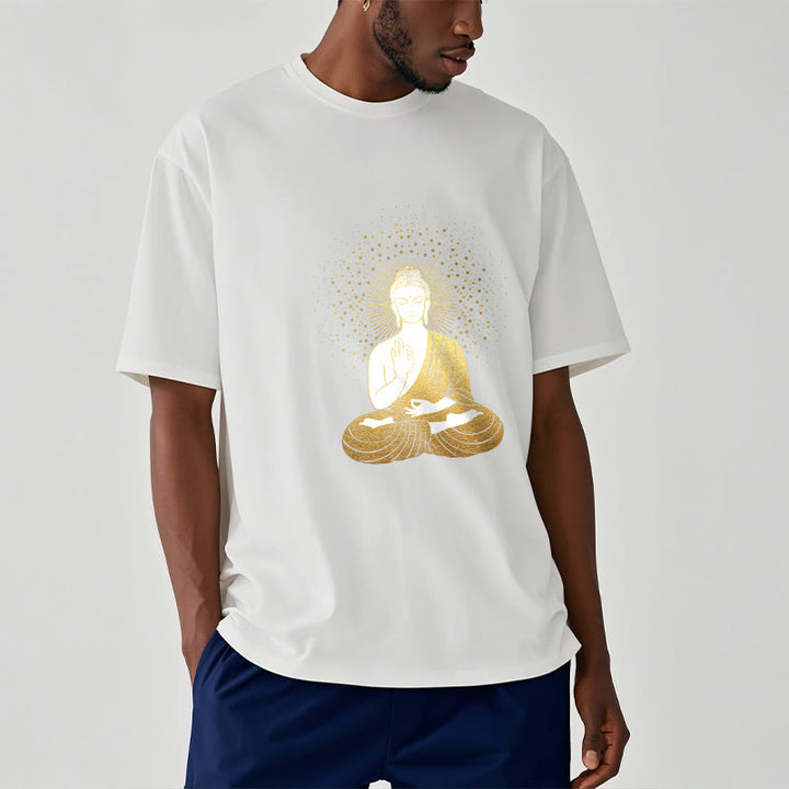 Buddha Stones Golden Meditation Buddha With Golden Aura Tee T-shirt