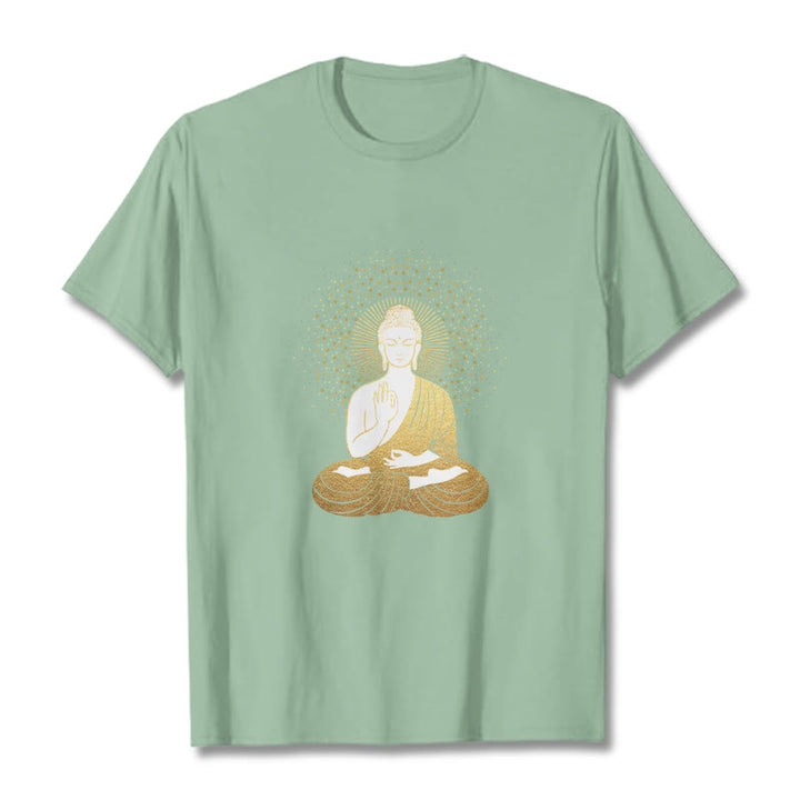 Buddha Stones Golden Meditation Buddha With Golden Aura Tee T-shirt
