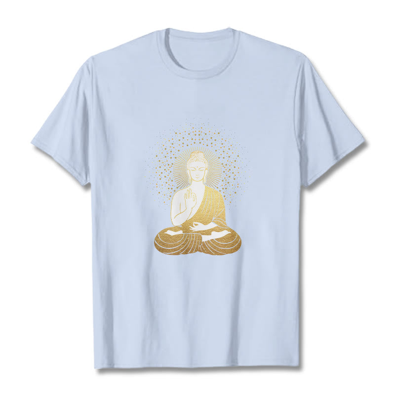 Buddha Stones Golden Meditation Buddha With Golden Aura Tee T-shirt