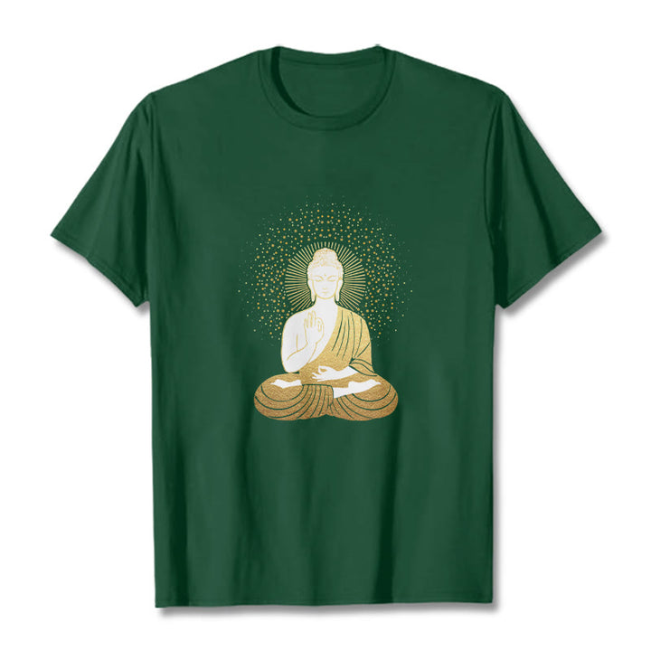 Buddha Stones Golden Meditation Buddha With Golden Aura Tee T-shirt