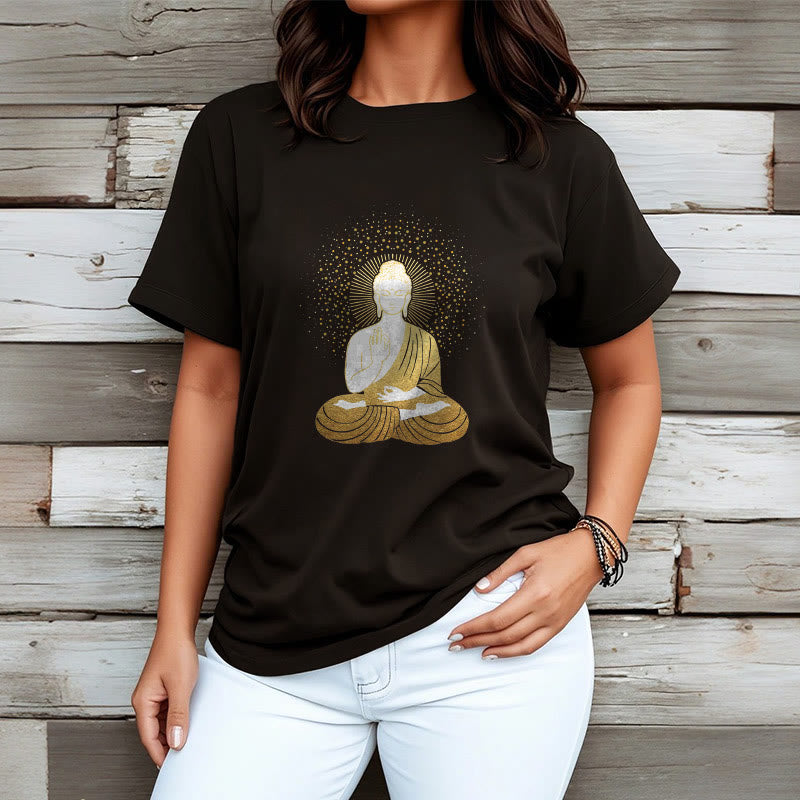 Buddha Stones Golden Meditation Buddha With Golden Aura Tee T-shirt