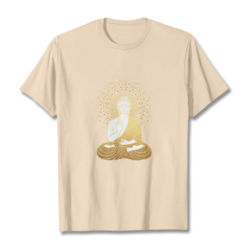 Buddha Stones Golden Meditation Buddha With Golden Aura Tee T-shirt