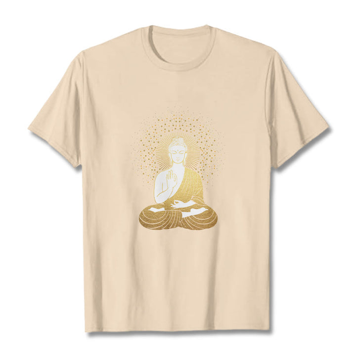 Buddha Stones Golden Meditation Buddha With Golden Aura Tee T-shirt