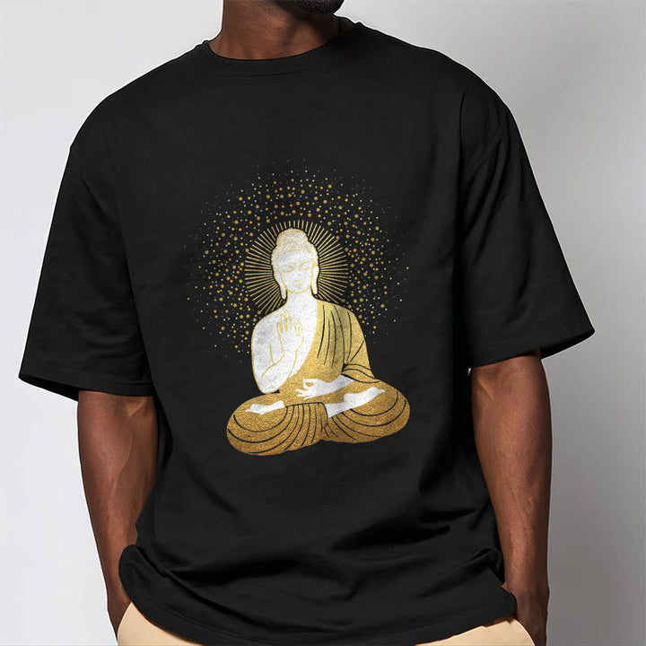 Buddha Stones Golden Meditation Buddha With Golden Aura Tee T-shirt